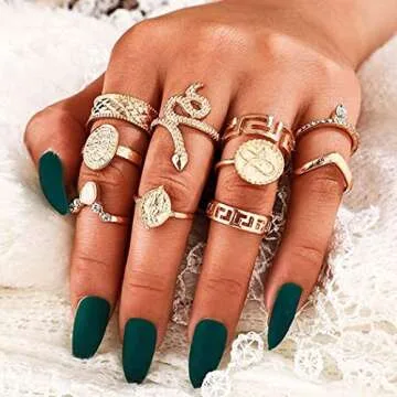 Nicute Gold Ring Set Rhinestone Finger Rings Vintage Knuckle Stackable Shiny Rings Accessories for Women (10PCS)