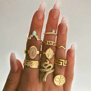 Nicute Gold Ring Set Rhinestone Finger Rings Vintage Knuckle Stackable Shiny Rings Accessories for Women (10PCS)