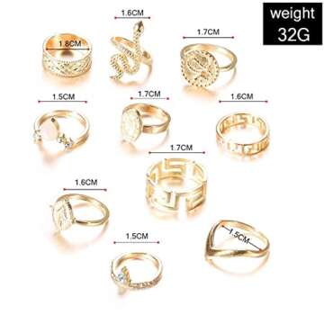 Nicute Gold Ring Set Rhinestone Finger Rings Vintage Knuckle Stackable Shiny Rings Accessories for Women (10PCS)