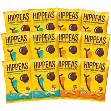 HIPPEAS Organic Chickpea Puffs + "Cheeze" Variety Pack | 1.5 ounce, 12 count | Vegan, Gluten-Free, Crunchy, Protein Snacks