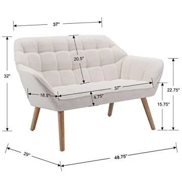 ZH4YOU 48" Small Loveseat for Small Spaces, Upholstered Fluffy White Loveseat Sofa, Mid Century Mode...