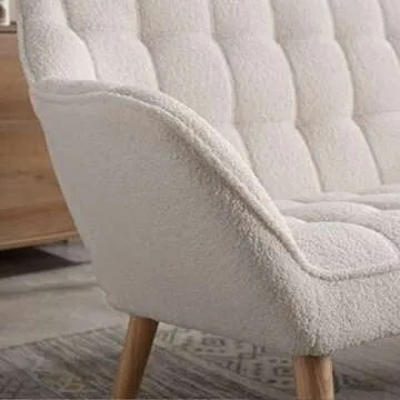 ZH4YOU 48" Small Loveseat for Small Spaces, Upholstered Fluffy White Loveseat Sofa, Mid Century Modern 2-Seater Couch with Armrest and Wood Legs for Bedroom, Living Room, Apartment, White