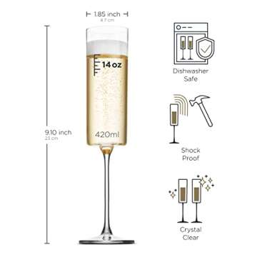Champagne Flutes Set of 4 - 6 oz Champagne Glasses, European Mimosa Glasses, Square Champagne Flute, Engagement & Couples Gifts, House Warming Gifts for New Home, Dishwasher Safe Glasses for Champagne