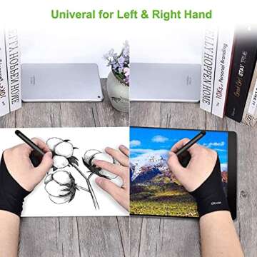 OTraki Drawing Glove 4 Pack Artist Gloves Digital Art Glove Free Size with Two Fingers Tablet Drawing Glove Right Hand for Graphics Pad Painting Good for Right or Left Hand - 2.95 x 7.87 inch