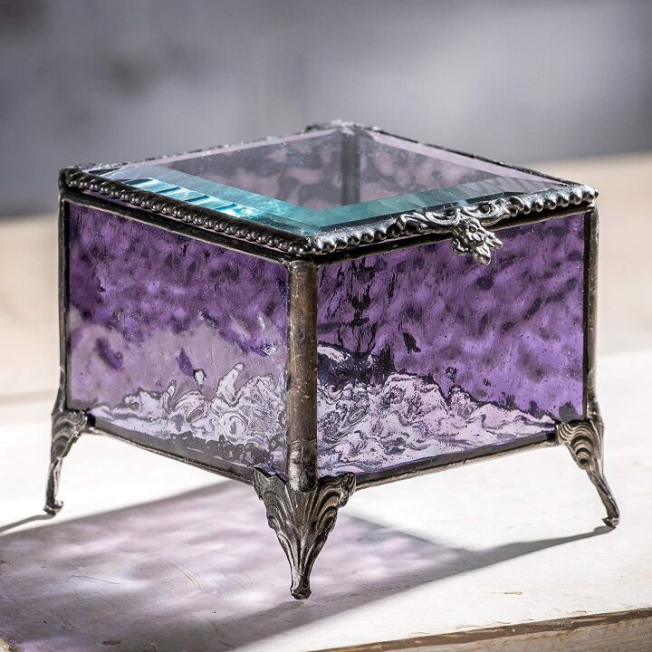 Elegant Purple Glass Jewelry Box for Keepsakes