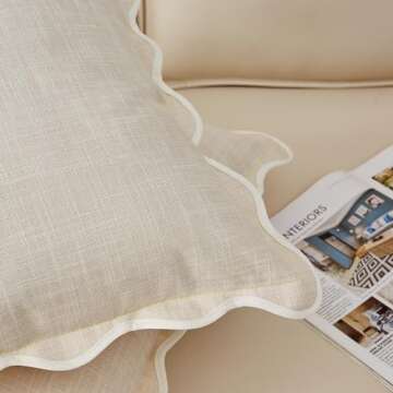 Mayler Yee Scalloped Throw Pillow Covers Set of 2 for Living Room, Soft Cotton & Cozy Linen, Boho St...