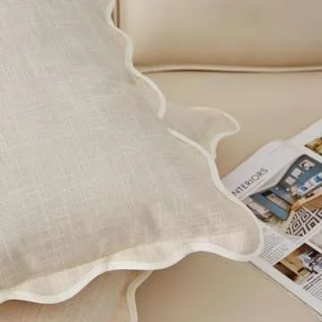Mayler Yee Scalloped Throw Pillow Covers Set of 2 for Living Room, Soft Cotton & Cozy Linen, Boho St...