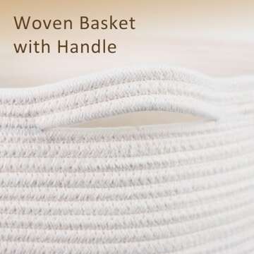 MXMHOME Large Cotton Woven Basket,22"x22"x14"Rope Basket for Living Room Baby Laundry Basket with Handle Nursery Basket Soft Storage Basket Comforter Cushions Thread Hamper