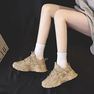 VAXAV Women's Breathable Mesh Platform Sneakers Size 7 Khaki