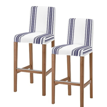 Navy Blue Striped Bar Stool Covers - Stylish Stretchy Slipcovers Set of 2