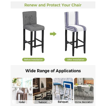 Navy Blue Striped Bar Stool Covers Set of 2 Stretch Protectors