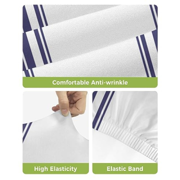 Navy Blue Striped Bar Stool Covers Set of 2 Stretch Protectors