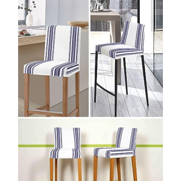 Navy Blue Striped Bar Stool Covers Set of 2 Stretch Protectors