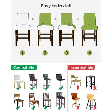 Navy Blue Striped Bar Stool Covers Set of 2 Stretch Protectors