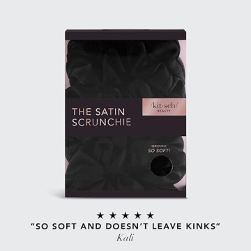 Kitsch Soft Black Satin Hair Scrunchies for Women