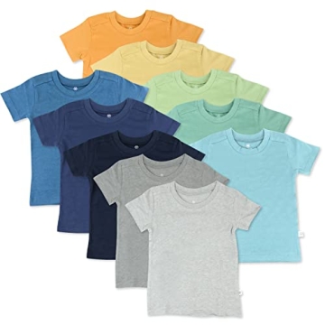 HonestBaby Unisex Baby Organic Cotton Short Sleeve Multi-packs And Toddler T-Shirt Set, 10-pack Rain...