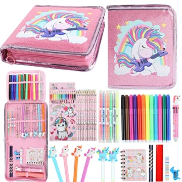 Fruit Scented Markers Set 44 Pcs Filled Stationery with Unicorn Pencil Case,Art Supplies for Kids Ag...