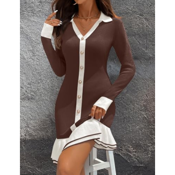 MIROL Women's Ruffle Mini Bodycon Dress Fall 2024 Trendy