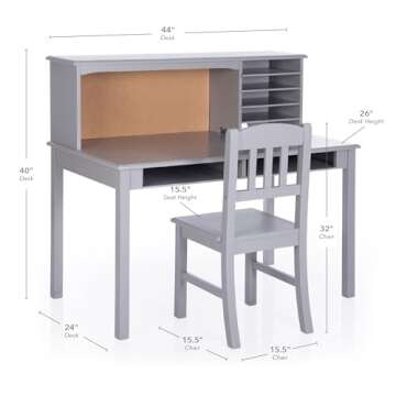 Guidecraft Kids Media Desk and Chair Set - Gray: Kids Table and Chair Set, Student's Computer Workstation, Study Desk with Hutch and Storage Shelves | Kids' Wooden Bedroom Furniture Set