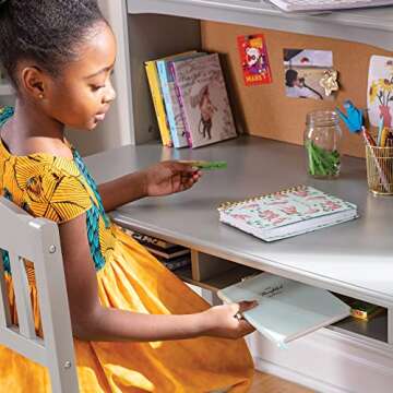 Guidecraft Kids Media Desk and Chair Set - Gray: Kids Table and Chair Set, Student's Computer Workstation, Study Desk with Hutch and Storage Shelves | Kids' Wooden Bedroom Furniture Set