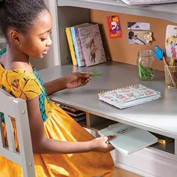 Guidecraft Kids Media Desk and Chair Set - Gray: Kids Table and Chair Set, Student's Computer Workstation, Study Desk with Hutch and Storage Shelves | Kids' Wooden Bedroom Furniture Set