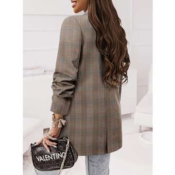 CRAZY GRID Women Business Casual Blazer Jacket Fashion Plus Size Blazer Ladies Buttons Formal Office Work Professional Suit Jacket 2XL Brown Plaid