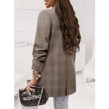 CRAZY GRID Women Business Casual Blazer Jacket Fashion Plus Size Blazer Ladies Buttons Formal Office Work Professional Suit Jacket 2XL Brown Plaid