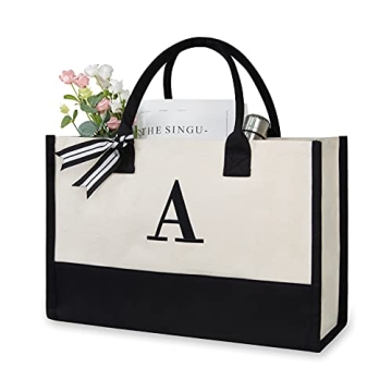 Personalized TOPDesign Initial Canvas Tote Bag for Gifts