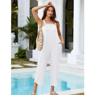 UANEO Women’s Adjustable Cotton Summer Overalls - White - XXL