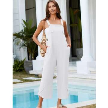 UANEO Women’s Adjustable Cotton Summer Overalls - White - XXL