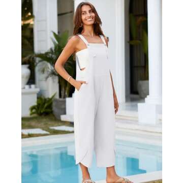 UANEO Women’s Adjustable Cotton Summer Overalls - White - XXL