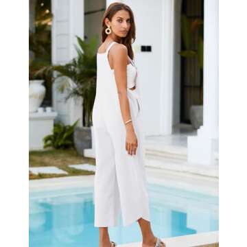 UANEO Women’s Adjustable Cotton Summer Overalls - White - XXL