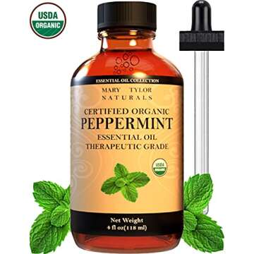 Organic Peppermint Essential Oil 4 oz, USDA Certified Mentha Piperita, Perfect for Aromatherapy, Dif...