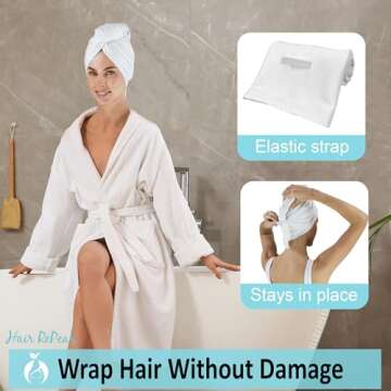 Hair RePear Anti Frizz Premium Cotton Hair Towel Enhances Healthy Natural Hair - Plop Wrap Scrunch Curly Wavy or Straight Hair -Extra Long Thick Hair