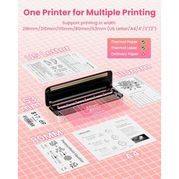 Itari M832 Portable Printers Wireless for Travel - Bluetooth Mobile Thermal Printer, Upgrade Inkless Printer Support 8.5'' x 11''&A4 Roll Paper for Home,School,Office Compatible with Phone & Laptop
