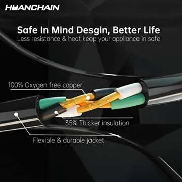 HUANCHAIN Indoor Outdoor Black Extension Cord 15 ft Waterproof, 16/3 Gauge Flexible Cold-Resistant Appliance Extension Cable Outside, 13A 1625W 16AWG SJTW, 3 Prong Heavy Duty Electric Cord, ETL