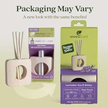 Enviroscent Non-Toxic Air Freshener for Home (Lavender Tea & Honey) Essential Oil Diffuser | Air Freshener | Home Fragrance Last Over 30 Days | 1 Mango Wood Stand & 1 Scent Stix Refill Kit