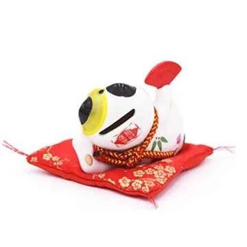 Maneki Neko Lucky Cat Coin Bank - White Ceramic Fortune Cat