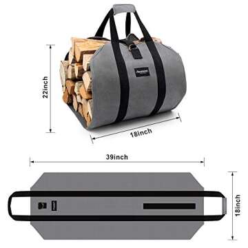 Amagabeli Firewood Carrier Tote Waxed Canvas Log Tote Carrying Bag Wood Carrier Bag with Handles Security Strap for Camping Indoor Firewood Logs Tote Log Holder Birchwood Stand Gray BG291