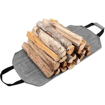 Amagabeli Firewood Carrier Tote Waxed Canvas Log Tote Carrying Bag Wood Carrier Bag with Handles Security Strap for Camping Indoor Firewood Logs Tote Log Holder Birchwood Stand Gray BG291
