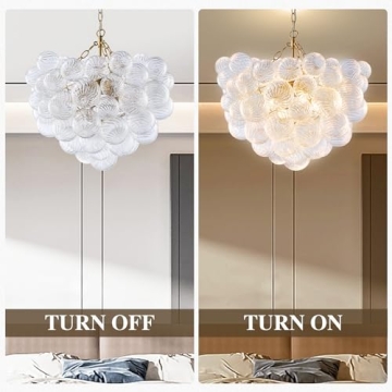 Longree Nordic Bubble Ball Swirled Glass Chandelier, Dia 20 inch Gild Gold and Clear Blown Glass Small Pendant Light Fixture for Bedroom Study Restaurant