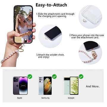 Lostars Beaded Keychain Wristlet 14k Gold Wrist Keychain Bracelet Cute Keychain Accessories Car Key Chain Bracelet for Women (Stone, Pink Crystal)