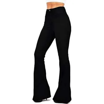 BISUAL Women's Fashion High Rise Jeans Slimming Wide Leg Stretch Denim Flare Bellbottom Jeans (Black...