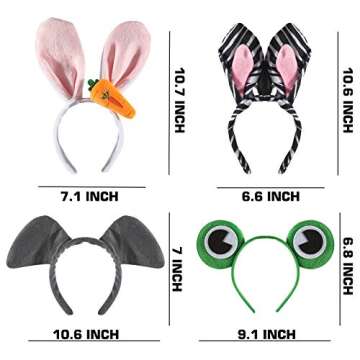 12 Pack Plush Animal Headbands for Party Favor, Jungle Animal Ear Horn Hair Hoop, Idea on Kid and Ad...