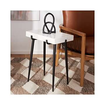 SAFAVIEH Home Yuki White Marble Stone Top and Black Accent Table (ACC3708A)