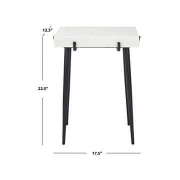 SAFAVIEH Home Yuki White Marble Stone Top and Black Accent Table (ACC3708A)