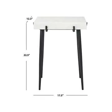 SAFAVIEH Home Yuki White Marble Stone Top and Black Accent Table (ACC3708A)