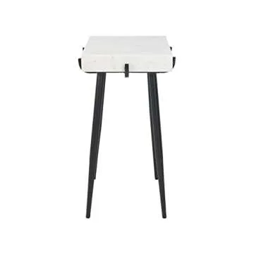 SAFAVIEH Home Yuki White Marble Stone Top and Black Accent Table (ACC3708A)