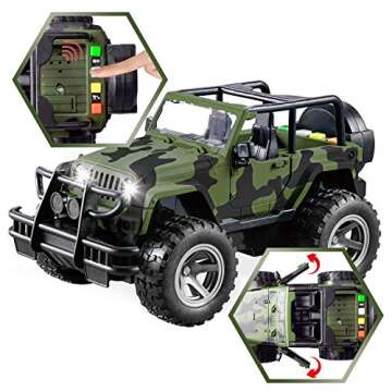 JOYIN Military Vehicle Toy Set of Friction Powered Transport Airplane and Military Truck with Light ...