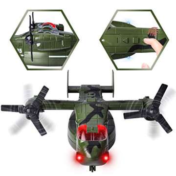 JOYIN Military Vehicle Toy Set of Friction Powered Transport Airplane and Military Truck with Light and Sound Sirens and Soldier Army Men Action Figures for Kids